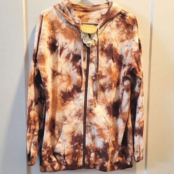 Sundown by Splendid Tie Dye Zip Up Hoodie Brown  Small NWT - Picture 3 of 9